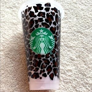 Starbucks-inspired Leopard Print Tumbler with Green Logo